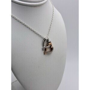 ODI Two Hearts Silver Rose Gold Pendant Necklace Signed 925 On 25” Chain